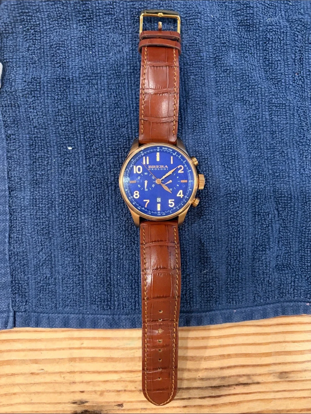 Brera Orologi Men's two tone Brown Leather Strap Watch Blue Dial *NEEDS Battery!
